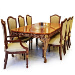 Solid Sheesham Wood Chinioti Dining Table Set with Brown & Gold Finish