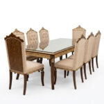 Solid Wooden Chinioti Dining Table Set with Brown & Gold Finish