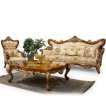 Solid Wooden Classic Sofa Set with Brown & Golden Finish
