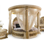 Luxury White & Gold Finished Round Bed Set Design